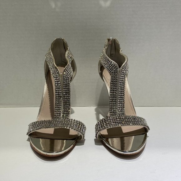 GLINT Devyn Silver Rhinestoned Stiletto Heels - Picture 2 of 8